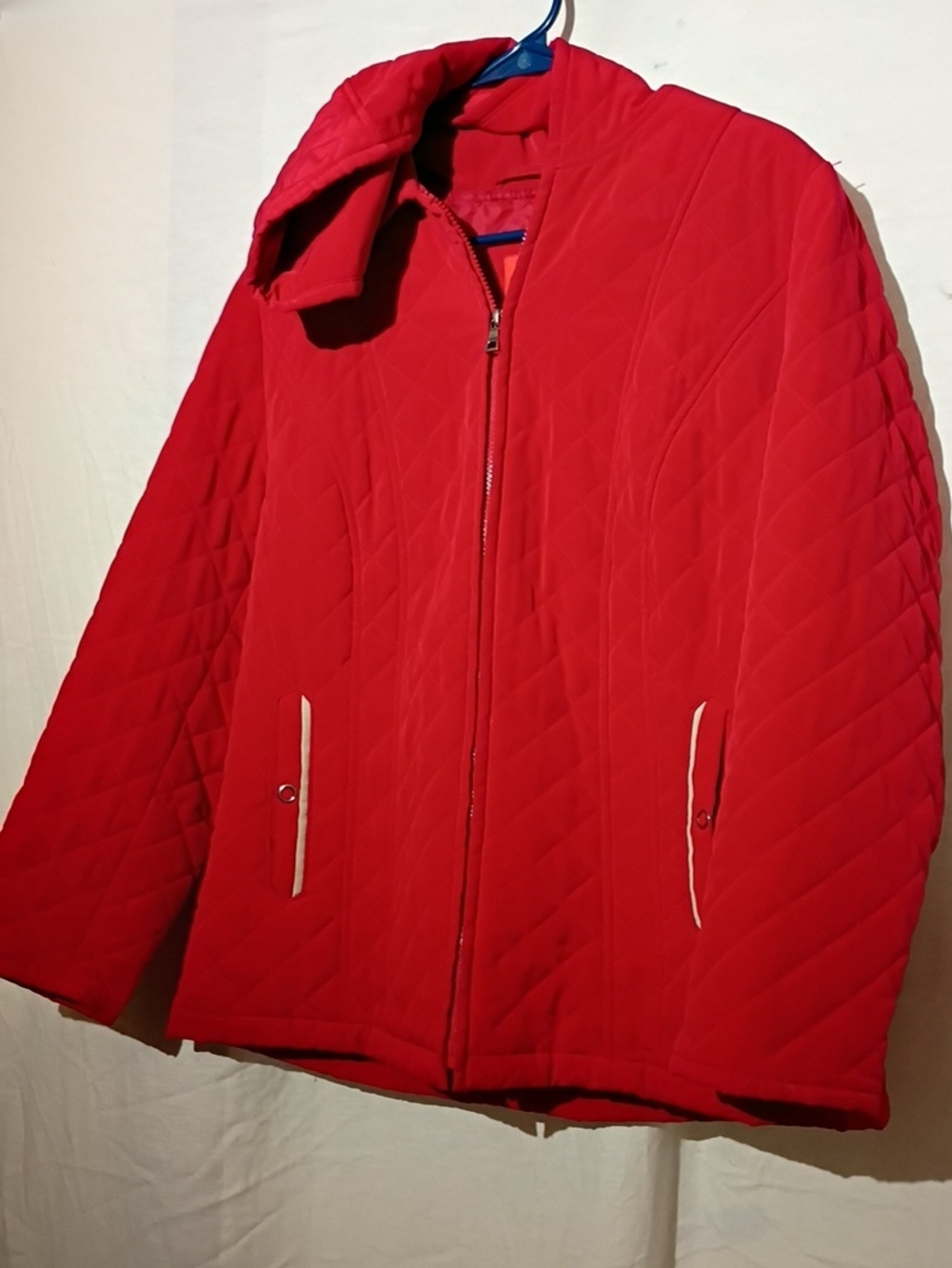 Red Quilted Puffer Jacket with Zip Front, Hood and Pockets, Sz 1X, NWOT